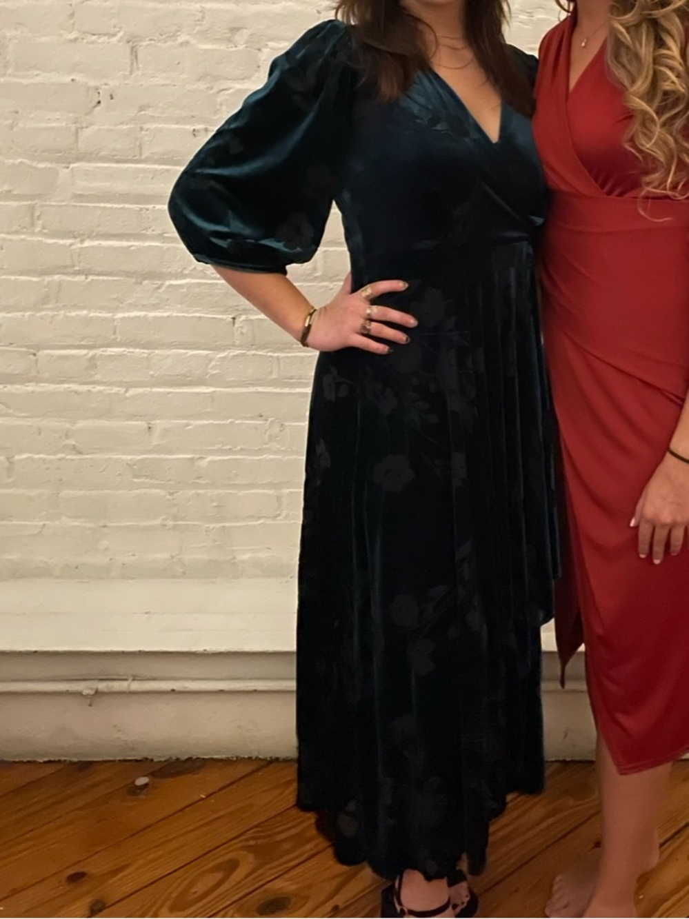 Calvin Klein Dark Teal Velvet Wrap Midi Dress